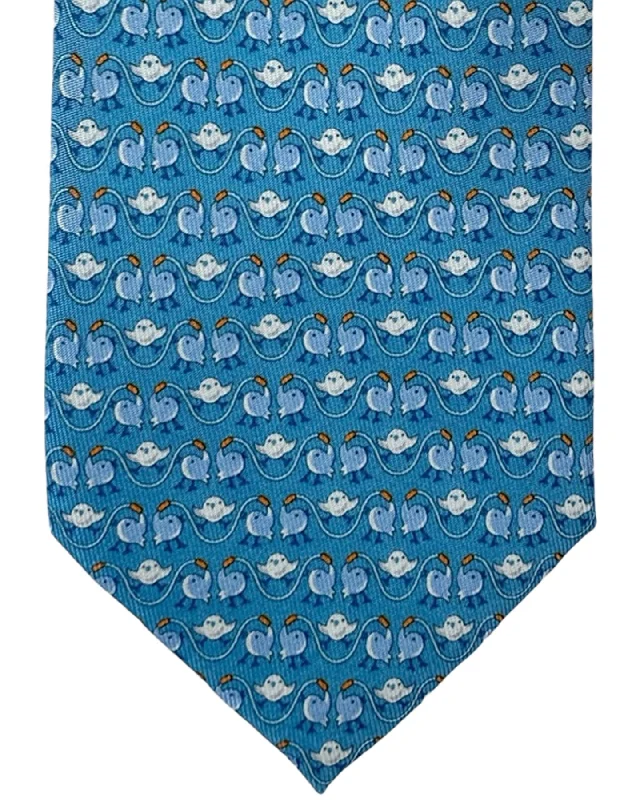 luxury silk neckties for weddings-Salvatore Ferragamo Tie Blue Birds Jump Rope - 2024 Collection