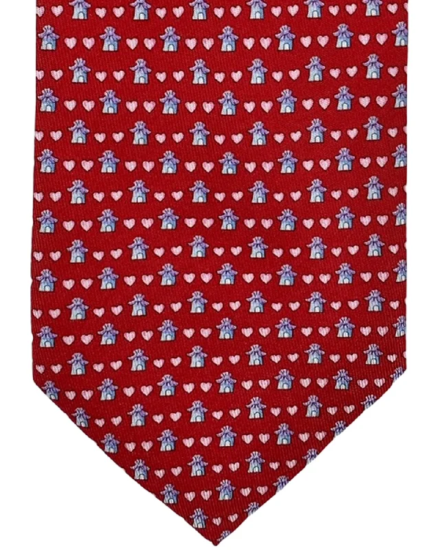 stylish wedding necktie ideas for men-Salvatore Ferragamo Tie Red Hearts & Cottage