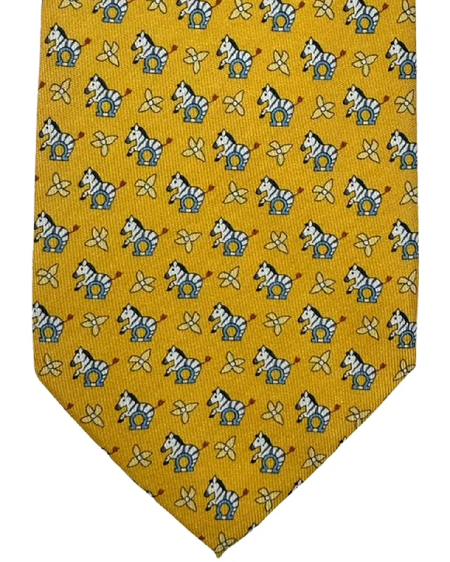 luxurious wedding necktie ideas for men-Salvatore Ferragamo Tie Yellow Gancini & Zebra