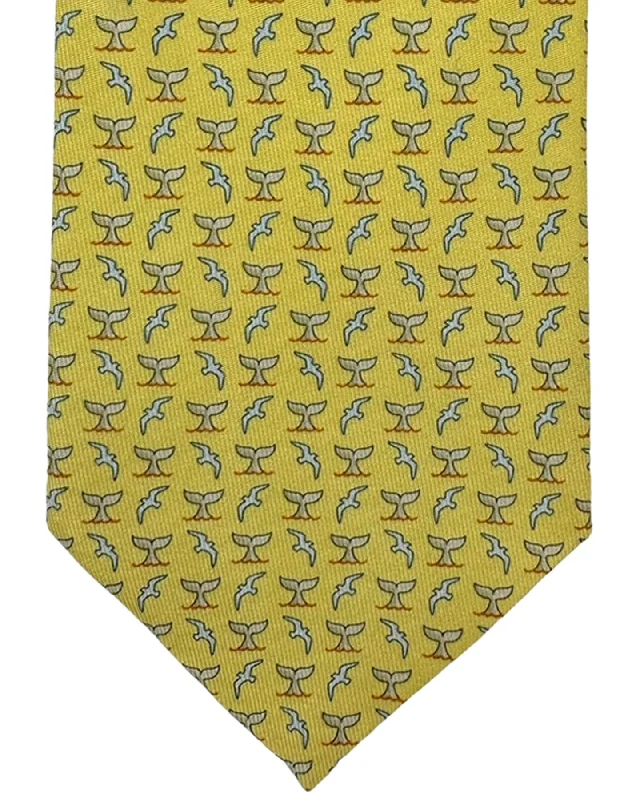 designer silk necktie packs for office wear-Salvatore Ferragamo Tie Yellow Seagull & Whale