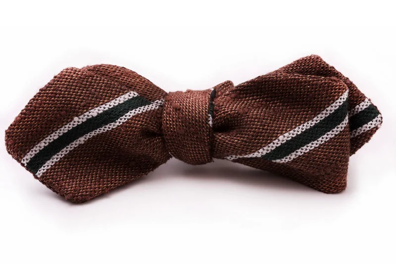 stylish silk ties for wedding parties-Shantung Silk Striped Two Tone Bow Tie Brown, Green White