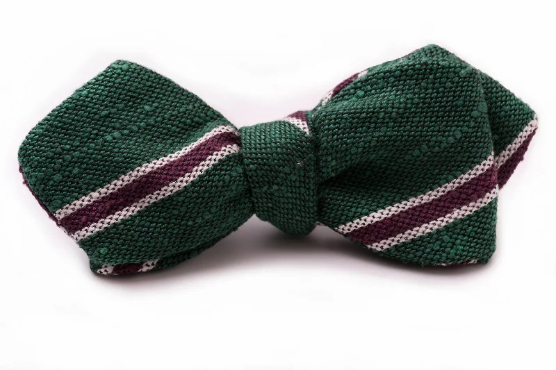 fashionable silk necktie ideas for men-Green & Purple Shantung Silk Striped Bow Tie