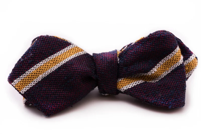 silk necktie ideas for corporate events-Navy, Red & Yellow Striped Shantung Silk Bow Tie