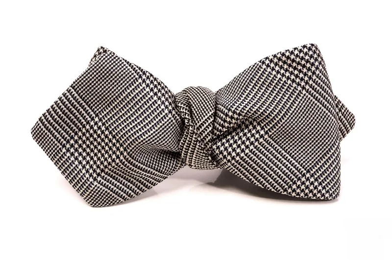 premium silk necktie options for weddings-Silk Bow Tie in Black and White Glen Check - Pointed End