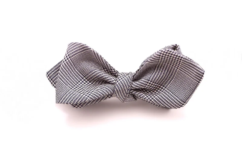 stylish patterned silk ties for business wear-Silk Bow Tie in Dark Navy Blue Glen Check - Pointed End