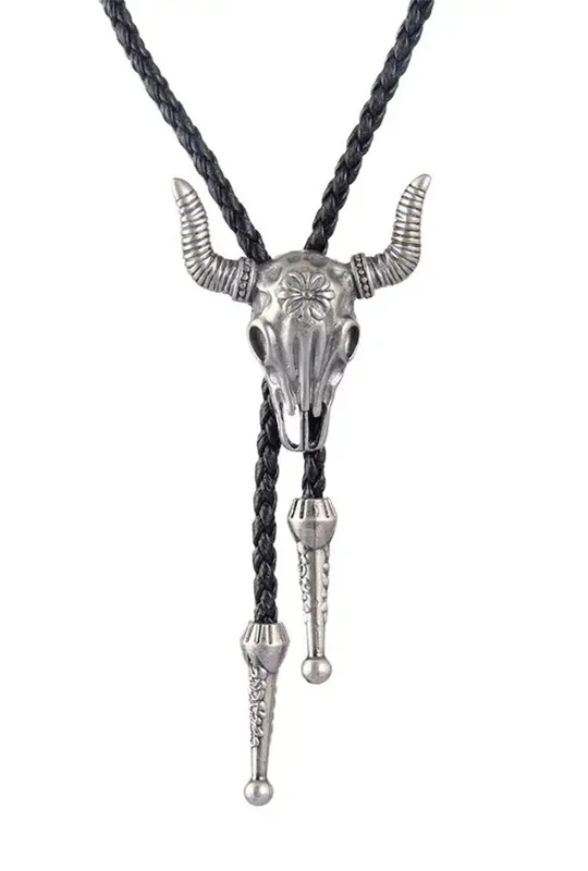 classic wedding silk necktie sets-Silver Bull Skull Bolo Tie