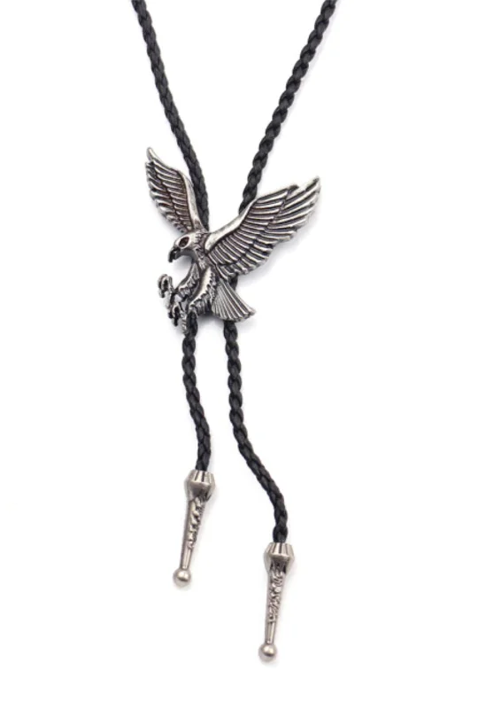 affordable wedding silk tie sets for men-Silver Flying Eagle Bolo Tie