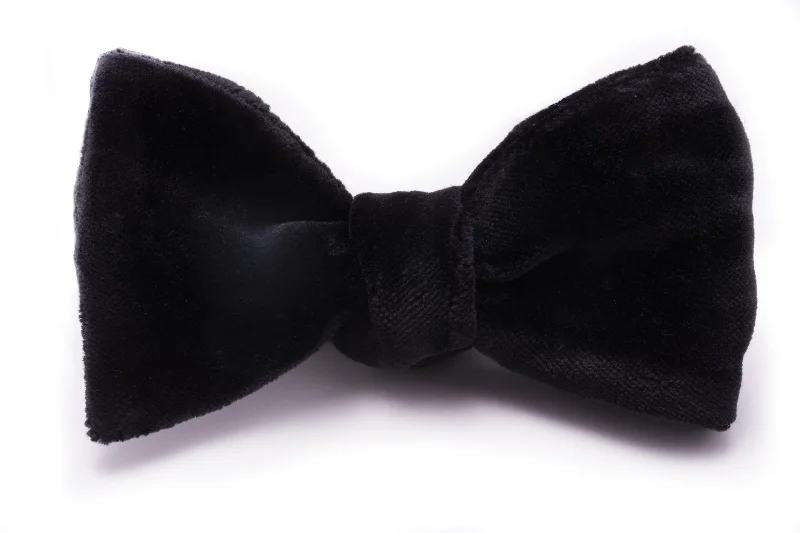 high-quality silk necktie sets for men-Black Single End Cotton Velvet Bow Tie