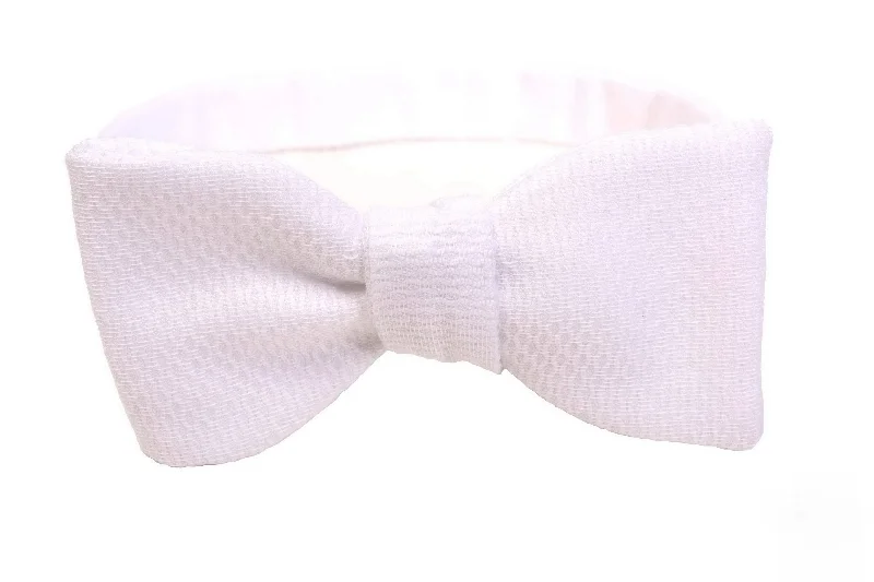 modern office silk necktie designs-Small White Single-End Marcella Pique Bow Tie