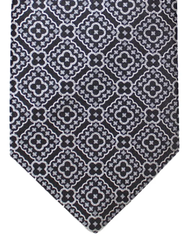 business necktie designs for wedding parties-Stefano Ricci Silk Tie Black Silver Medallion