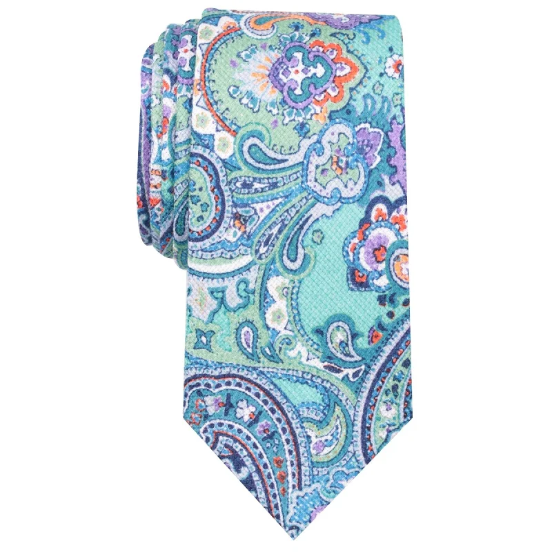 affordable silk bow ties for weddings-Tallia Mens Magnus Paisley Slim Self-tied Necktie, Green, One Size - One Size