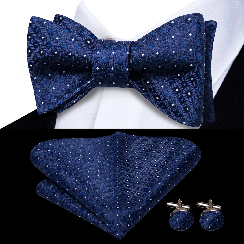 modern wedding silk necktie ideas-Ties2you Blue Bow Tie Navy Plaid Silk Mens Dress Self-tie Bowties Handkerchief Cufflinks Set