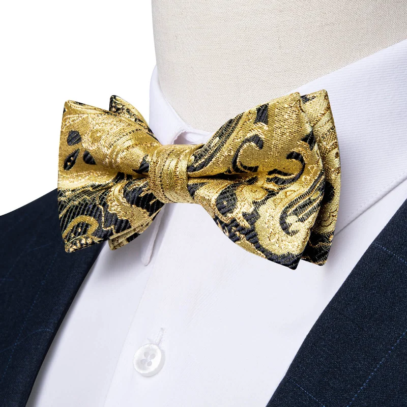 designer silk necktie ideas for weddings-Ties2you Boys Bow Ties Black Gold Floral Bow Tie Handkerchief Set