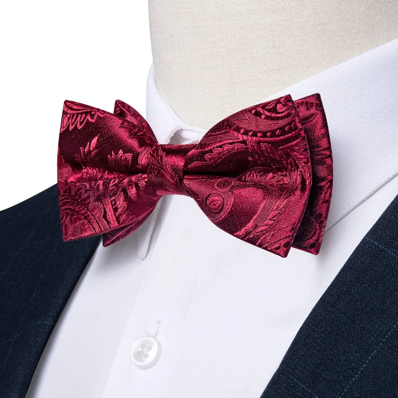 luxurious wedding necktie ideas for men-Ties2you Boys Bow Ties Burgundy Paisley Woven Bow Tie Handkerchief Set