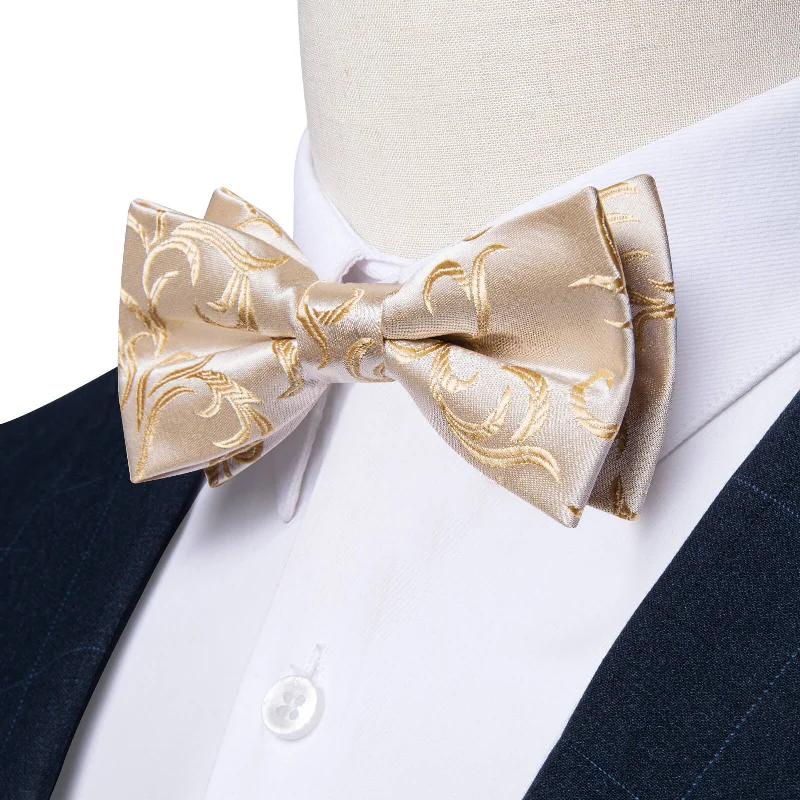 affordable necktie designs for weddings-Ties2you Boys Bow Ties Champagne Floral Kids Bow Tie Handkerchief Set