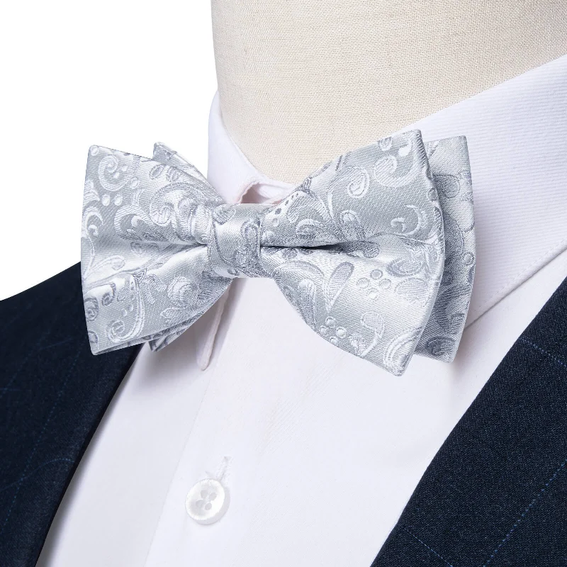 luxurious silk necktie designs for men-Ties2you Boys Bow Ties Cloud Grey Woven Floral Bow Tie Handkerchief Set