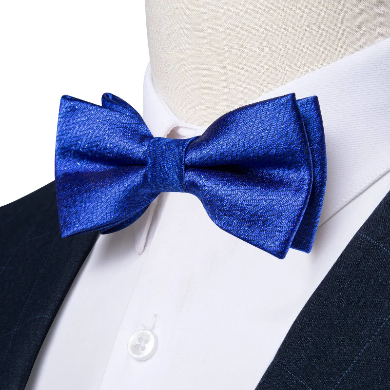 designer silk necktie packs for office wear-Ties2you Boys Bow Ties Cobalt Blue Striped Bow Tie Handkerchief Set