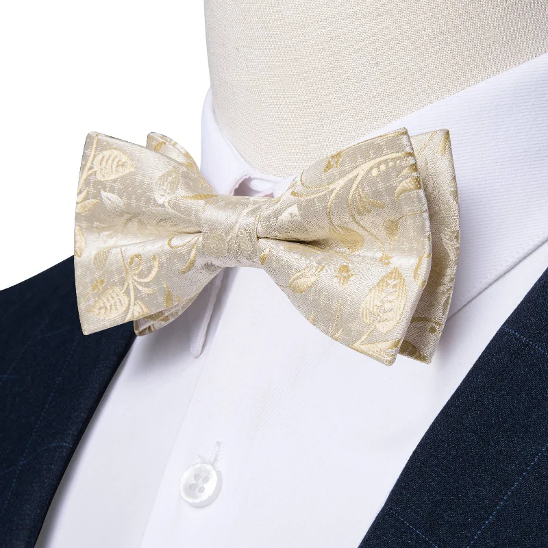 stylish office necktie sets for men-Ties2you Boys Bow Ties Cream White Floral Bow Tie Handkerchief Set