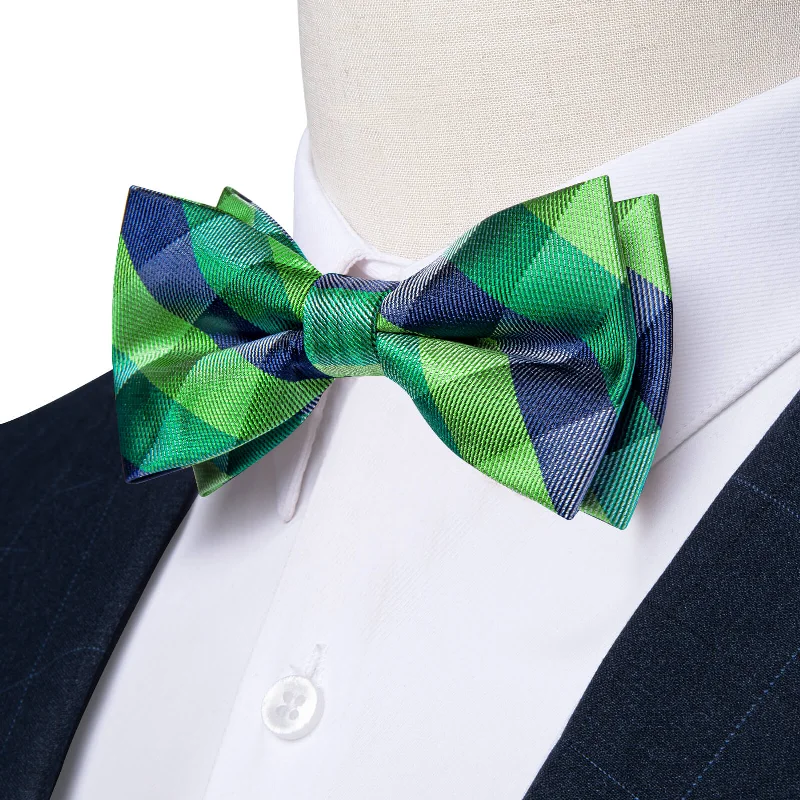 trendy office silk necktie combinations-Ties2you Boys Bow Ties Dark Blue Green Plaid Bow Tie Handkerchief Set