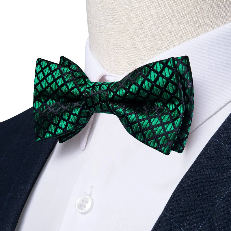 silk necktie options for office meetings-Ties2you Boys Bow Ties Emerald Green Black Plaid Bow Tie Hanky Set