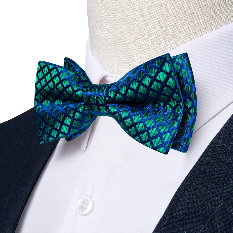 silk necktie ideas for professional events-Ties2you Boys Bow Ties Emerald Green Blue Plaid Bow Tie Hanky Set