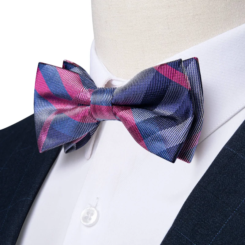 high-quality silk necktie designs for weddings-Ties2you Boys Bow Ties Purple Blue Woven Plaid Bow Tie Handkerchief Set