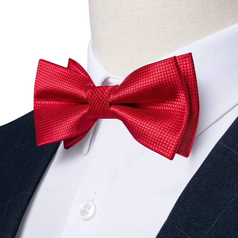 luxurious necktie options for wedding celebrations-Ties2you Boys Bow Ties Red Plaid Bow Tie Pocket Square Set for Kids