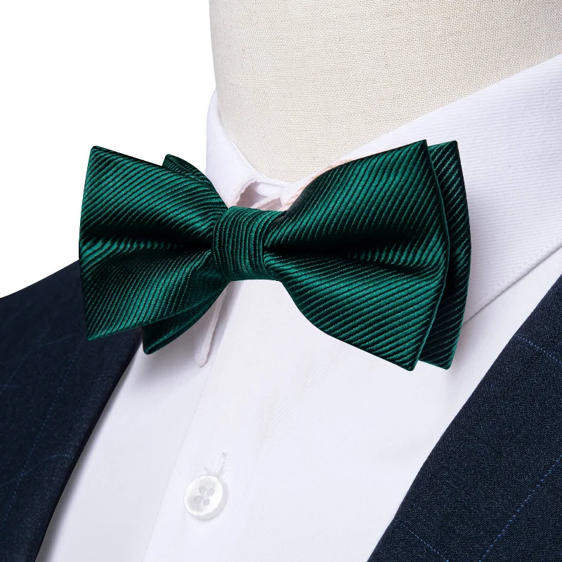 designer silk necktie sets for weddings-Ties2you Boys Bow Ties Sapphire Pine Green Striped Bow Tie Hanky Set