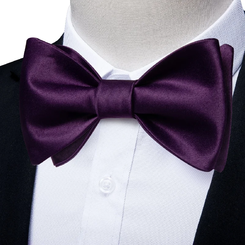 silk necktie combinations for wedding parties-Ties2you Dark Purple Tie Men's Solid Self-Tied Silk Bow Tie Handkerchief Cufflinks Set