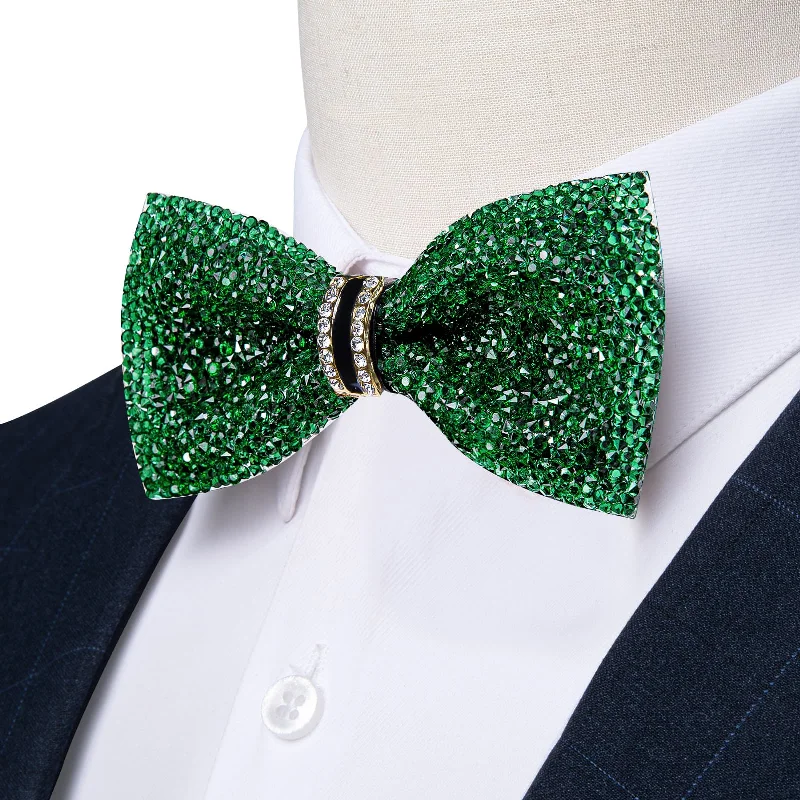 unique wedding necktie colors for men-Ties2you Imitated Crystal Bowtie Emerald Green Rhinestones Men's Pre Tied Bow Ties For Party Dresses