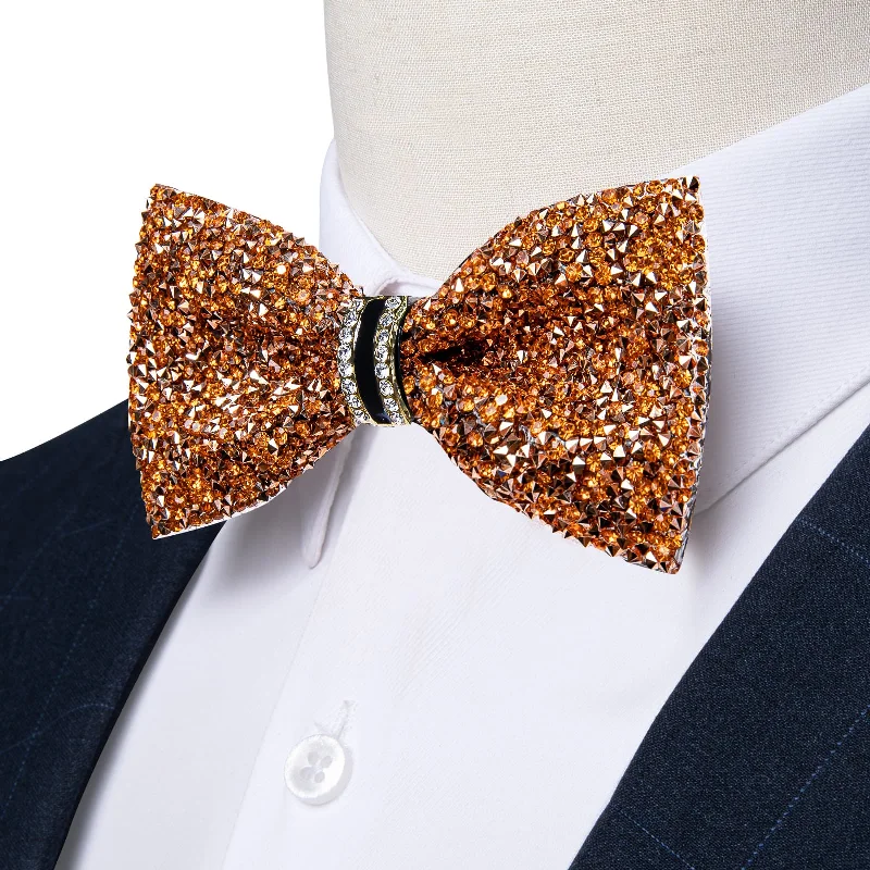 affordable business silk necktie styles-Ties2you Imitated Crystal Bowtie Golden Rhinestones Men's Pre Tied Bow Ties For Party Dresses