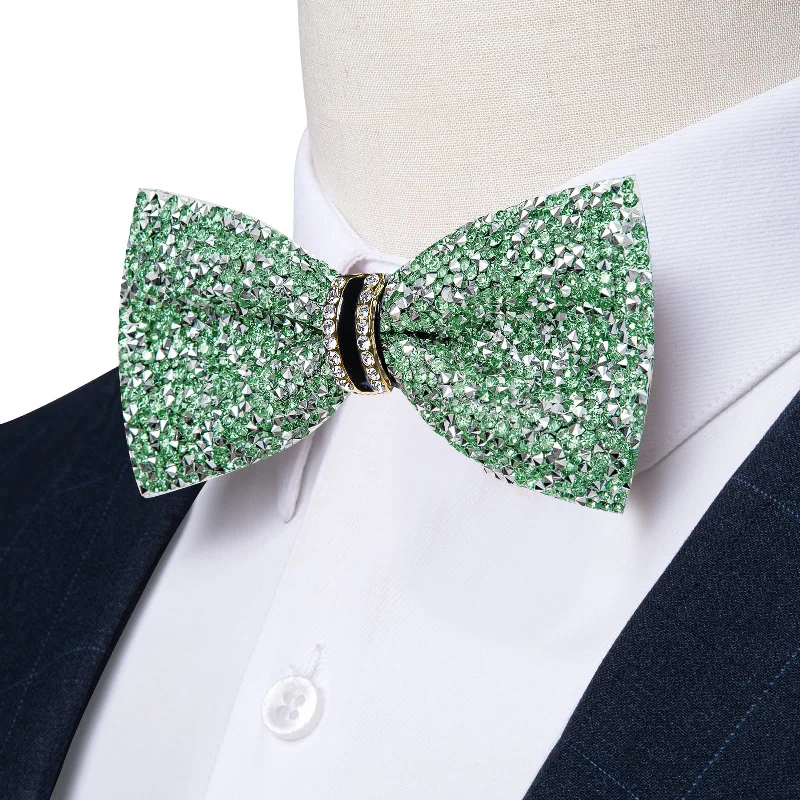 luxury silk necktie colors for weddings-Ties2you Imitated Crystal Bowtie Light Green Silver Rhinestones Men's Pre Tied Bow Ties For Party Dresses