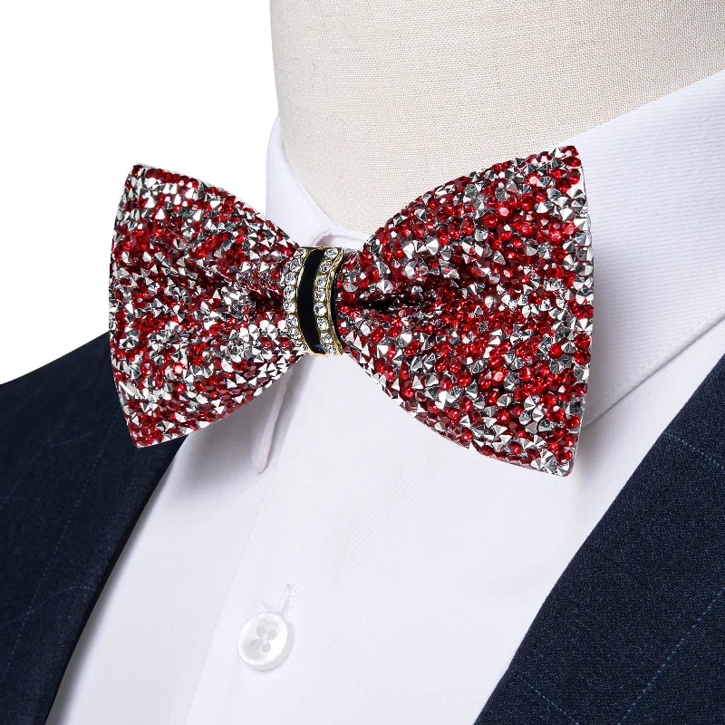 high-end silk necktie options for business events-Ties2you Imitated Crystal Bowtie Red Silver Rhinestones Men's Pre Tied Bow Ties For Wedding Party