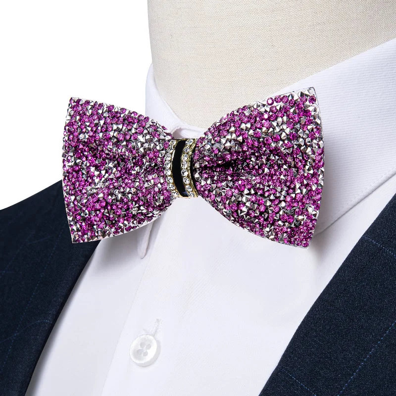 classic silk necktie sets for business wear-Ties2you Imitated Crystal Bowtie Violet Purple Silver Rhinestones Men's Pre Tied Bow Ties For Party Dresses