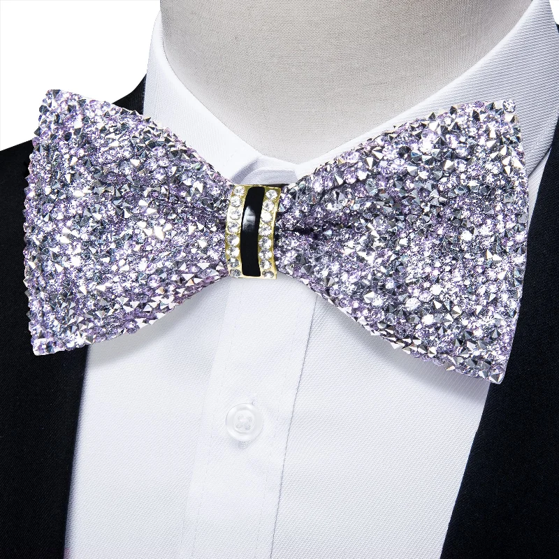 silk necktie options for office meetings-Ties2you Imitated Crystal Tie Pink Purple Men's Pre-Tied Bowtie For Party