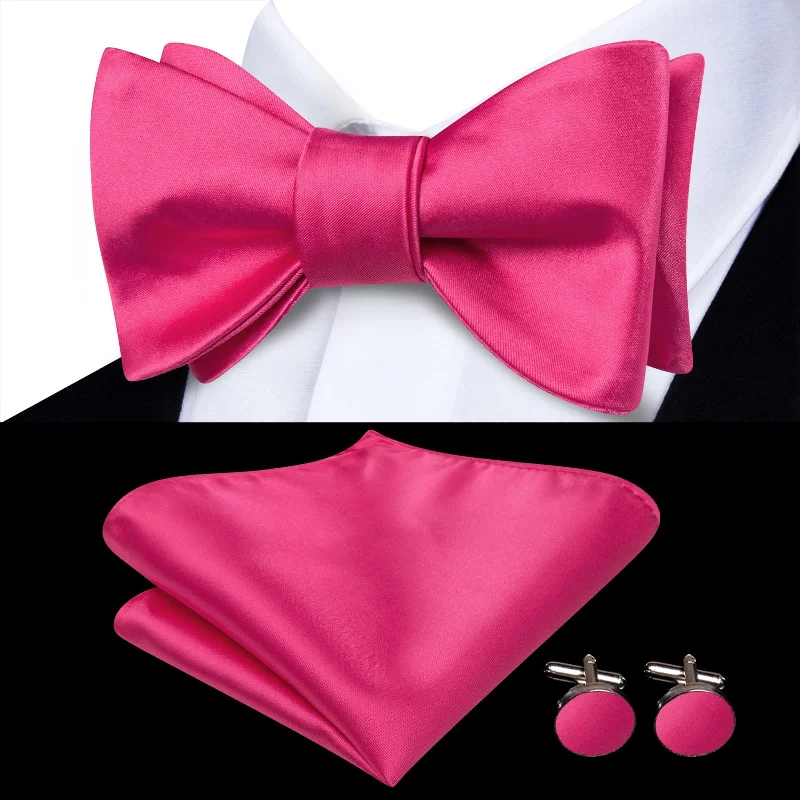 classic silk necktie patterns for weddings-Ties2you Pink Bow Tie Magenta Solid Silk Mens Dress Self-tie Bowties Handkerchief Cufflinks Set