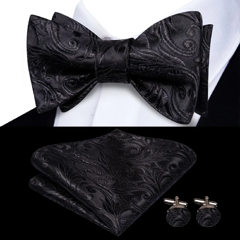 fashionable silk necktie ideas for men-Ties2you Self-tie Bow Ties Black Floral Silk Mens Tuxedo Bowtie Set Business