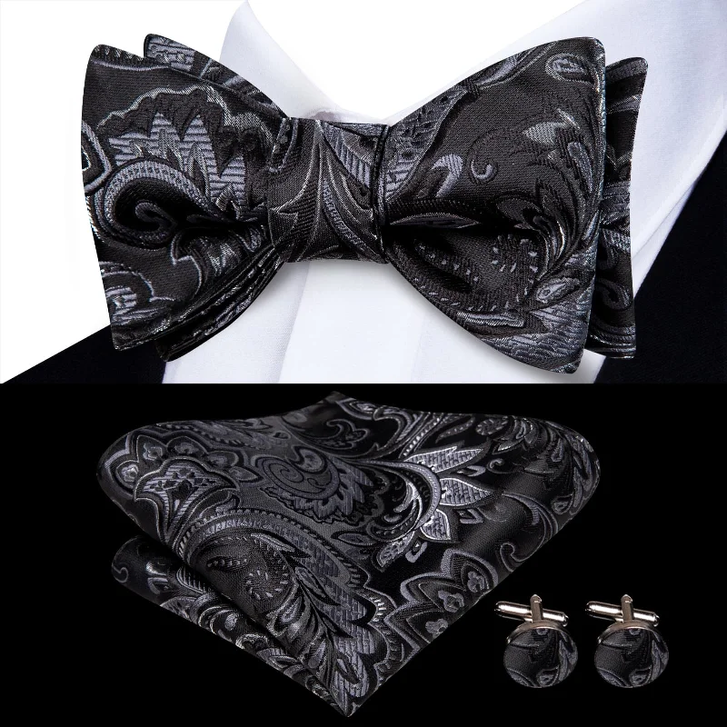 stylish wedding silk necktie combinations-Ties2you Self-tie Bow Ties Black Floral Silk Mens Tuxedo Bowtie Set for Wedding