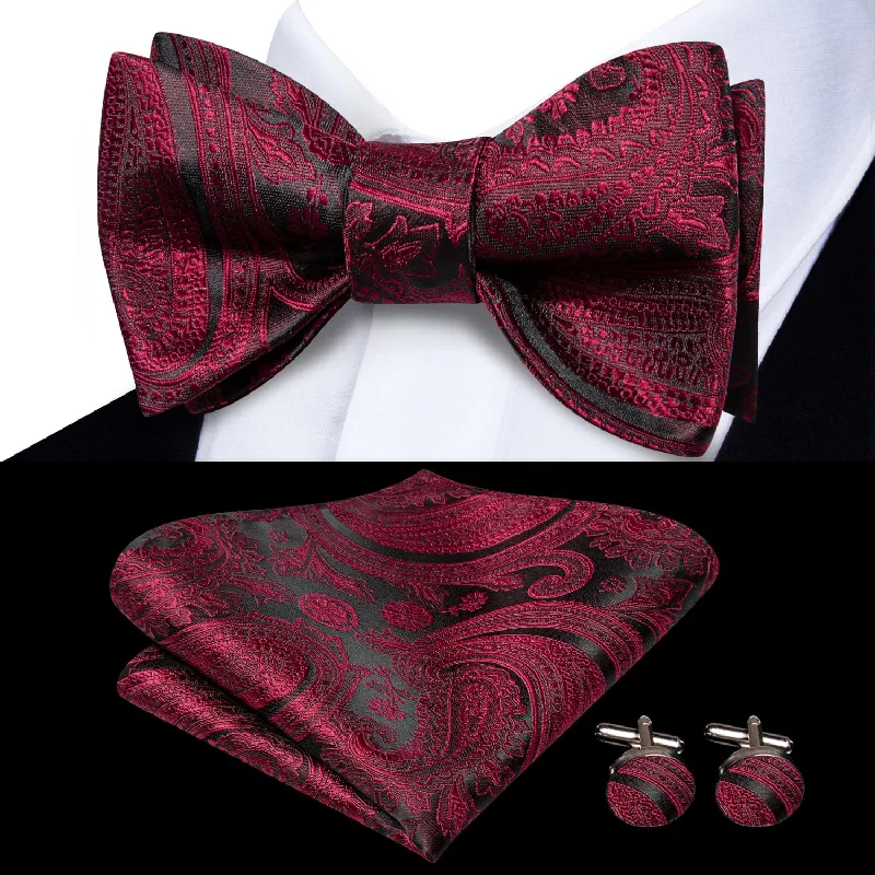 stylish silk necktie sets for office meetings-Ties2you Self-tie Bow Ties Burgundy Paisley Silk Mens Tuxedo Bowtie Set Business