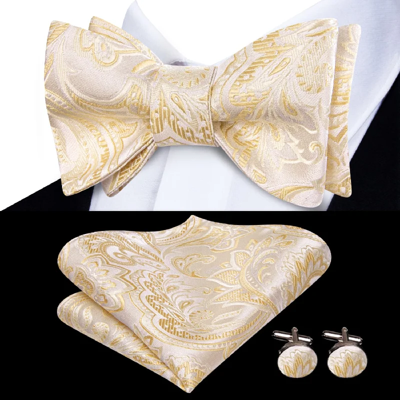 elegant silk necktie styles for business-Ties2you Self-tie Bow Ties Champagne Color Floral Silk Mens Tuxedo Bowtie Set for Wedding