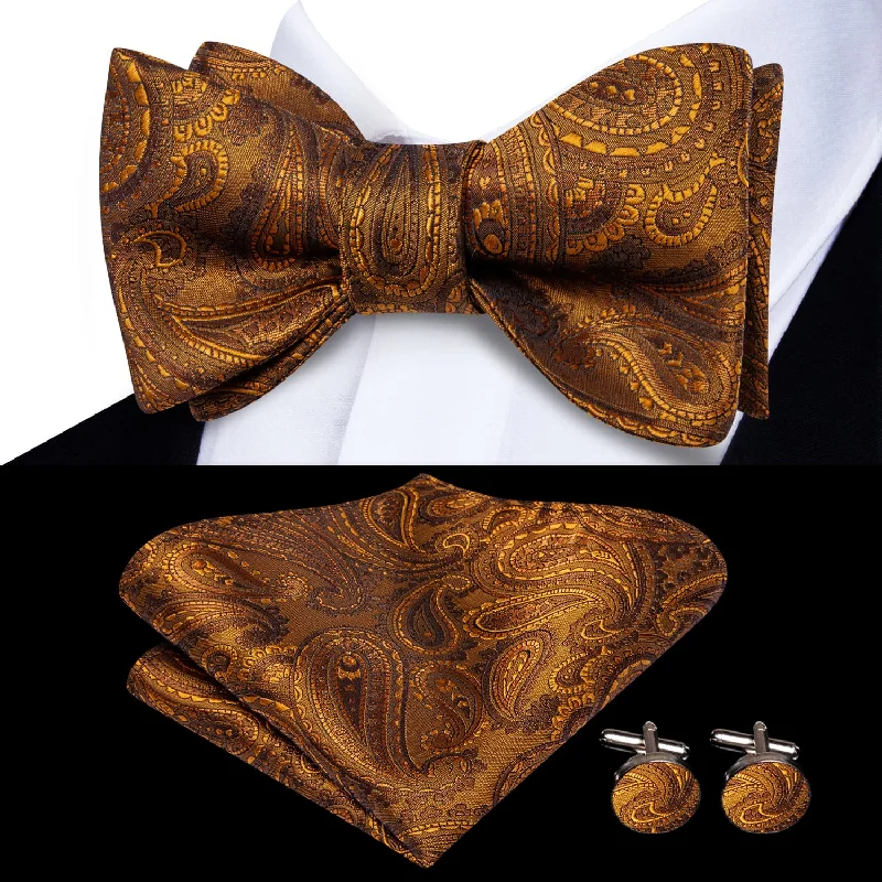 unique office silk tie options-Ties2you Self-tie Bow Ties Dijion Yellow Paisley Silk Mens Tuxedo Bowtie Set Business