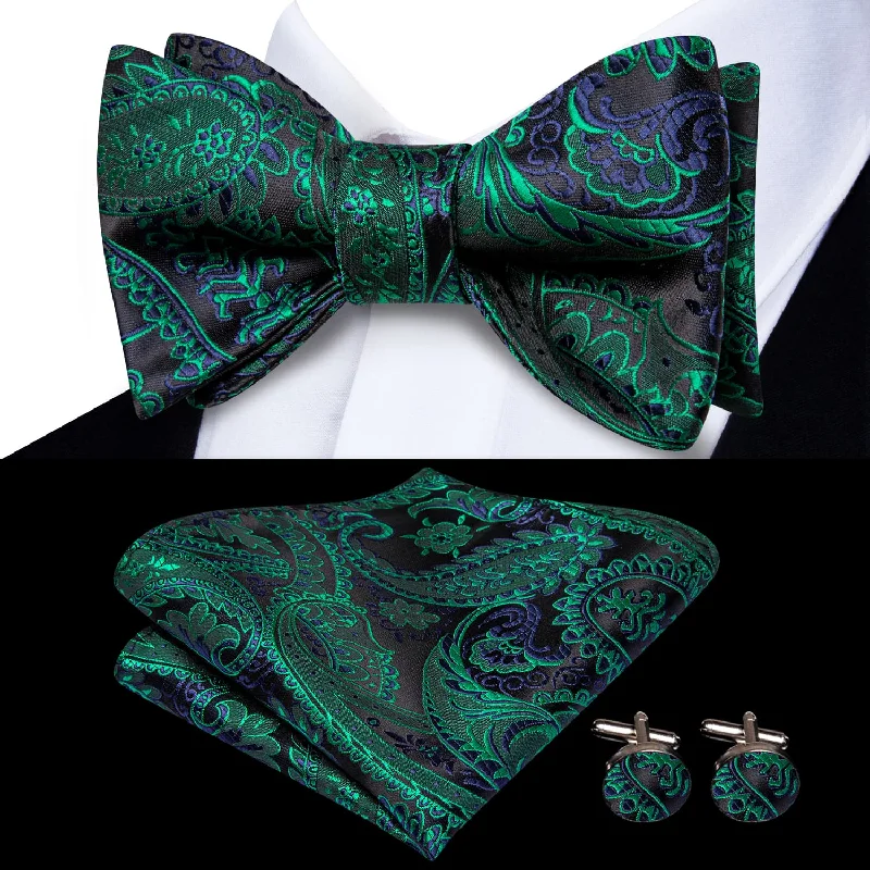 modern silk necktie colors for weddings-Ties2you Self-tie Bow Ties Forest Green Paisley Silk Mens Bowtie Set for Tuxedo Suit