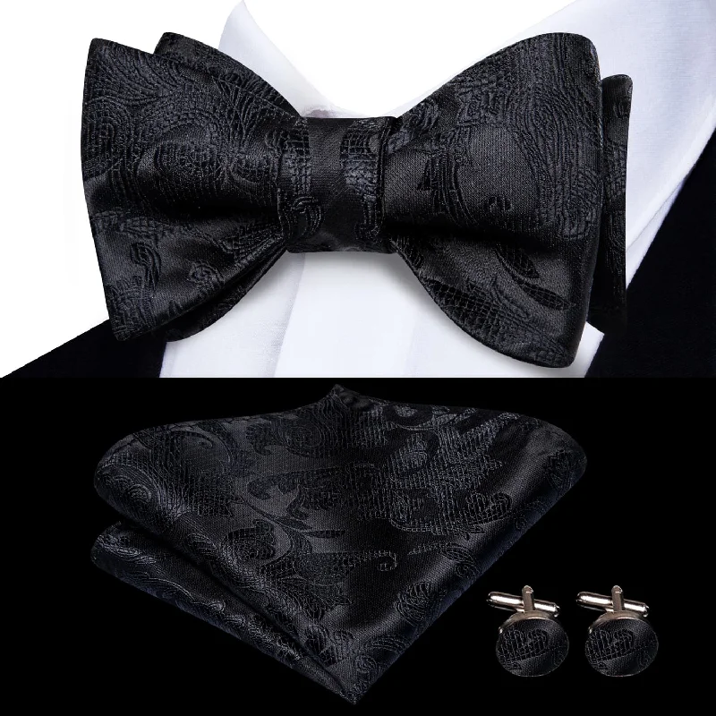 premium silk wedding necktie ideas-Ties2you Self-tie Bow Ties Ink Black Floral Silk Mens Tuxedo Bowtie Set for Dress