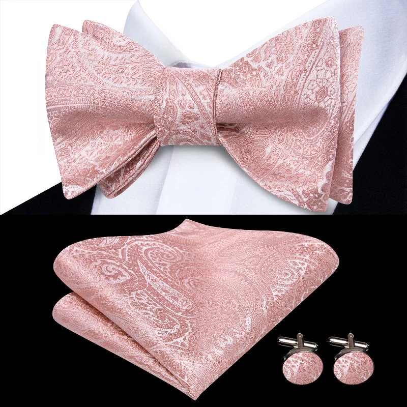 stylish patterned silk ties for business wear-Ties2you Self-tie Bow Ties Lemonade Pink Paisley Silk Mens Tuxedo Bowtie Set for Wedding