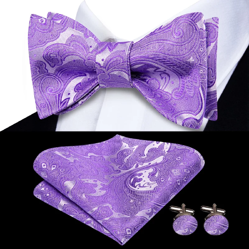 slim silk wedding necktie options-Ties2you Self-tie Bow Ties Orchid Purple Floral Mens Silk Bowtie Pocket Square Cufflinks Set