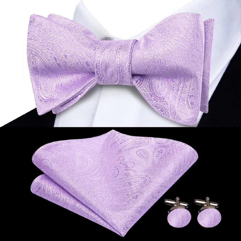 fashionable silk necktie sets for business wear-Ties2you Self-tie Bow Ties Periwinkle Purple Paisley Silk Mens Bowtie Set for Tuxedo