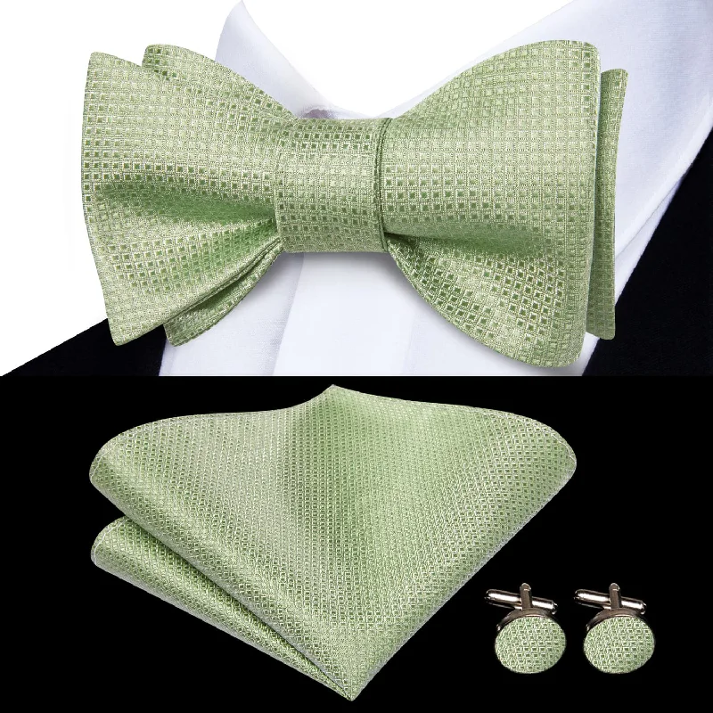 elegant silk bow ties for formal events-Ties2you Self-tie Bow Ties Sage Green Plaid Silk Mens Bowtie Set for Tuxedo