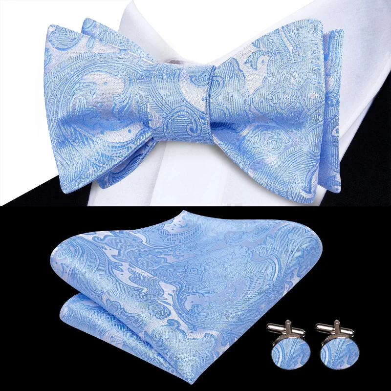 luxury silk necktie designs for men’s weddings-Ties2you Self-tie Bow Ties Sky Blue Floral Silk Mens Tuxedo Bowtie Set for Wedding