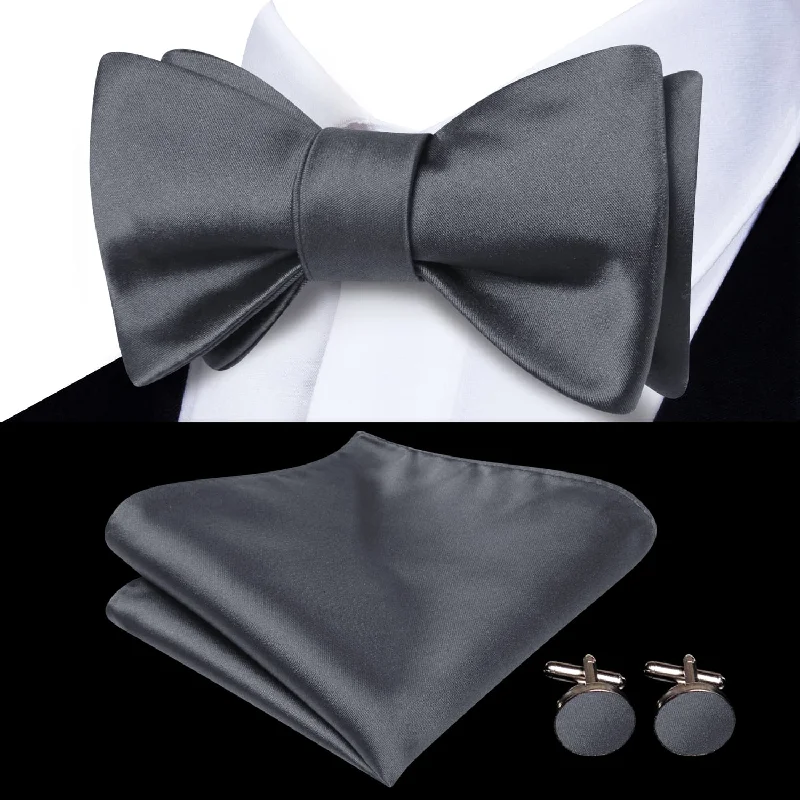 premium silk ties for formal events-Ties2you Self-tie Bow Ties Smoke Grey Solid Silk Mens Bowtie Set for Tuxedo