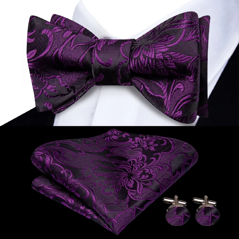 business silk tie sets for formal wear-Ties2you Self-tie Bow Ties Violet Purple Floral Silk Mens Bowtie Set for Tuxedo